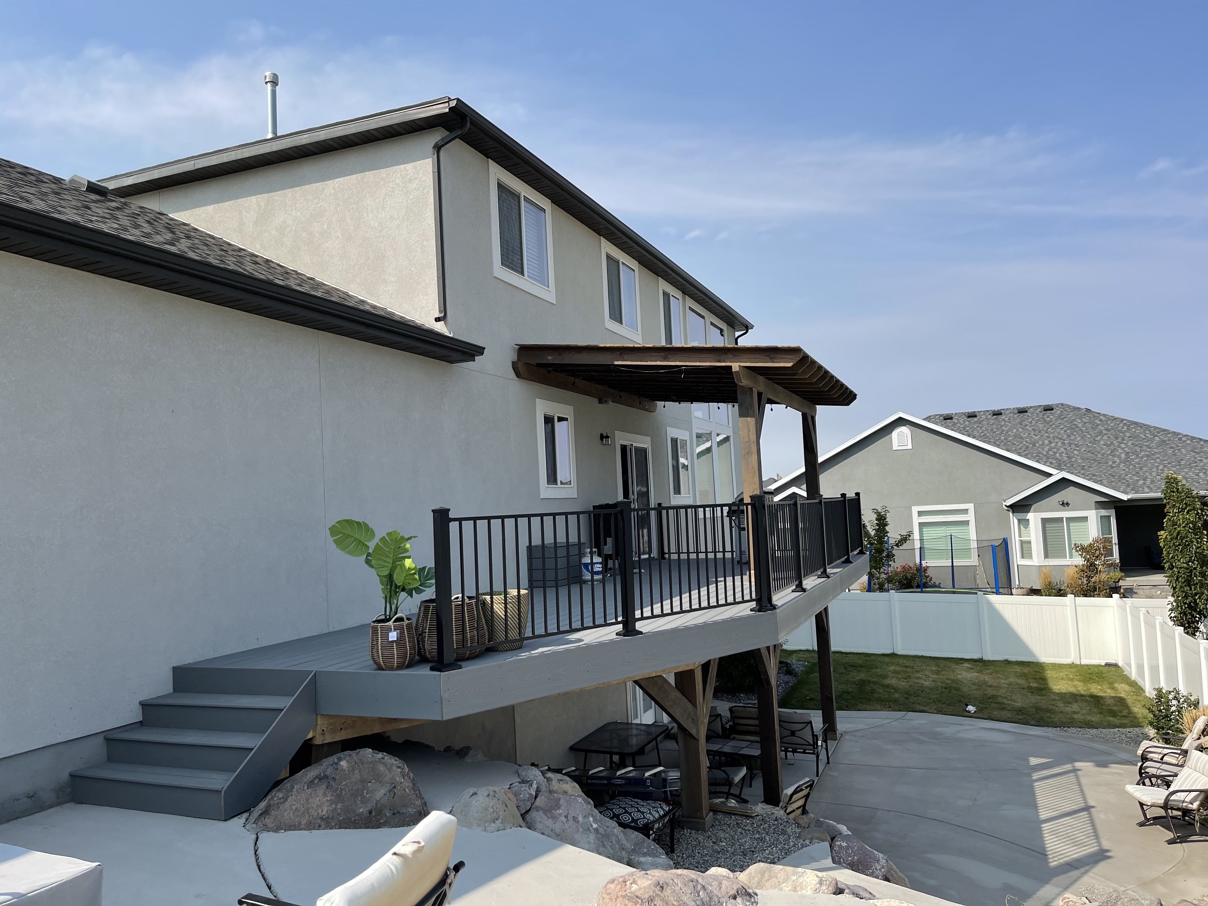 Multi-level deck stepping down to the pool. The detailed cut lists saved us so much time.